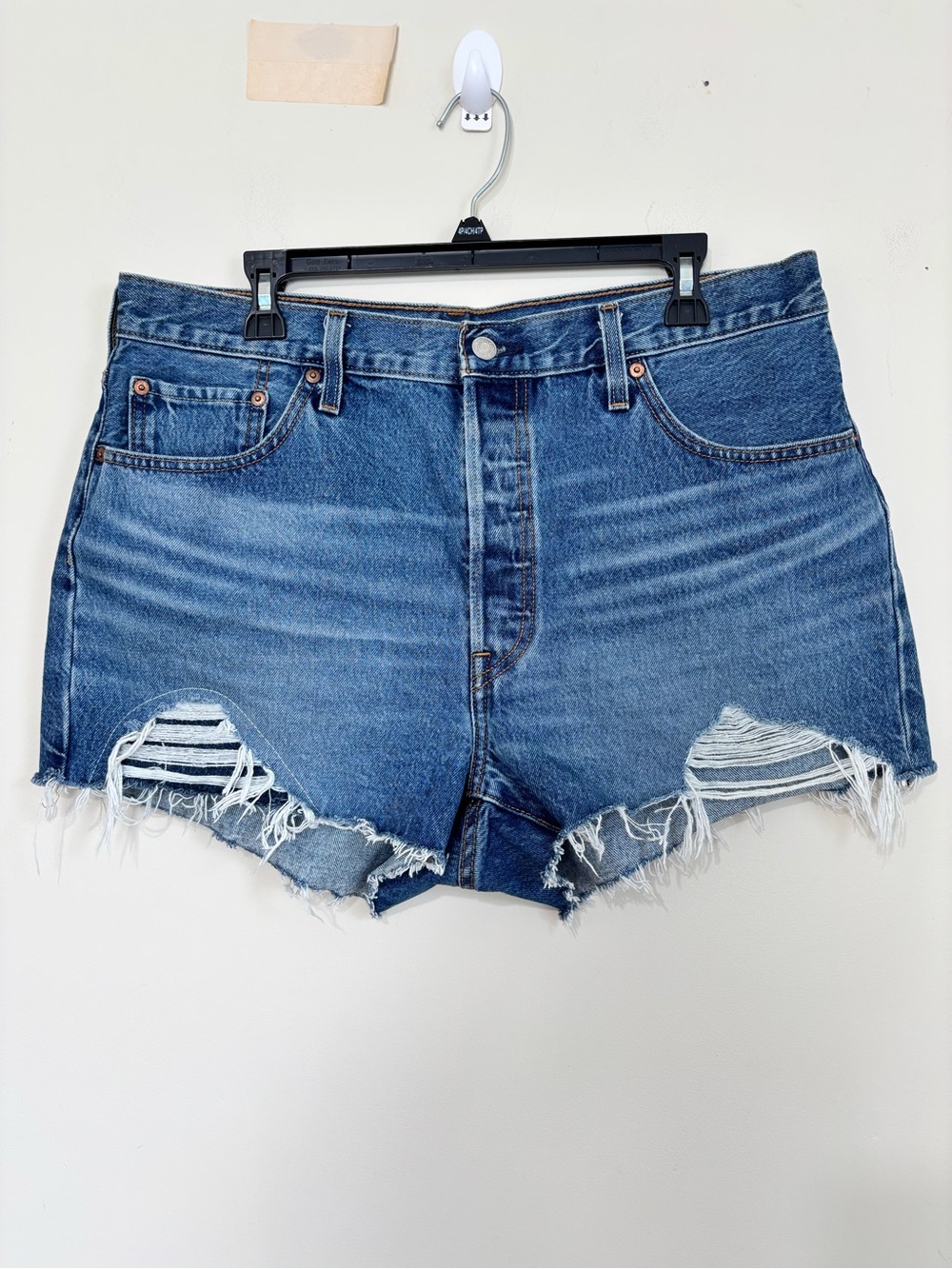 Levi's 501 Cowgirl Western Denim Blue High Rise Raw Hem Button Fly Jean Short 34